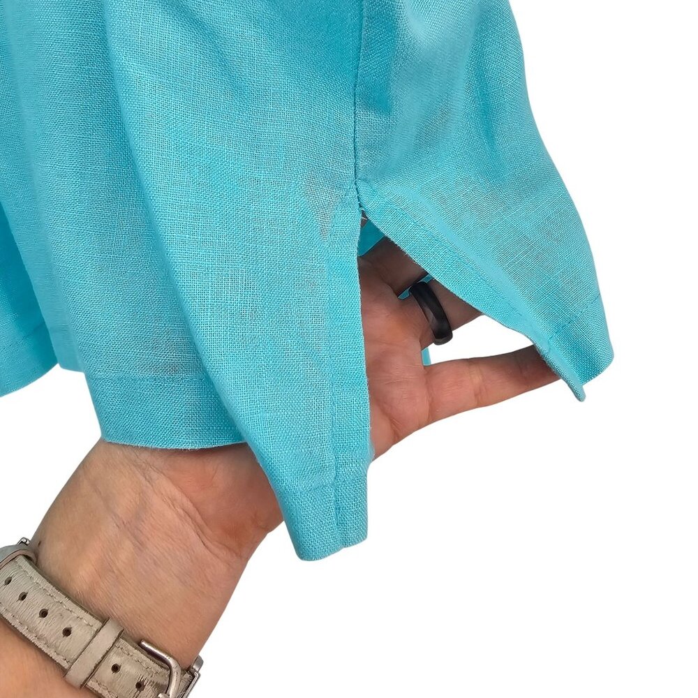 Planet By Lauren G Linen Button Up‎ Shirt OS Turquoise Relaxed Coastal Lagenlook - Picture 6 of 10